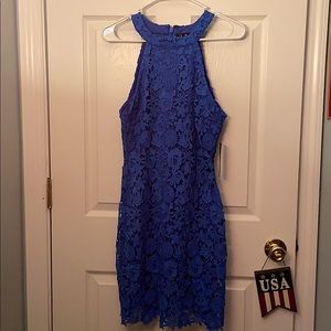 Blue bodycon high neck dress